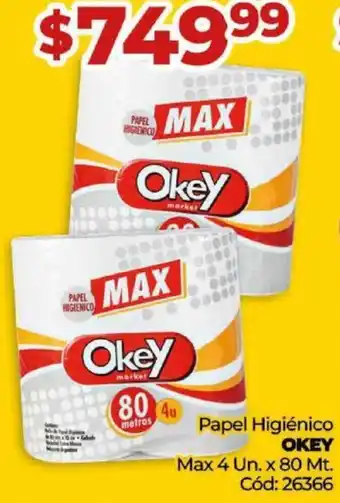 Diarco Papel Higiénico OKEY Max 4 Un. x 80 Mt. Cód: 26366 oferta