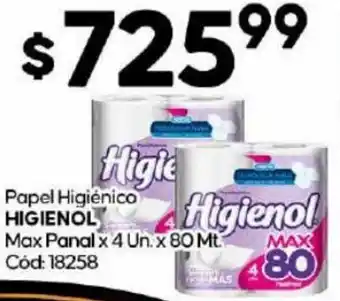 Diarco Papel Higienico HIGIENOL Max Panal x 4 Un. x 80 Mt. Cód: 18258 oferta