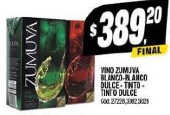 Supermercados Yaguar VINO ZUMUVA BLANCO-BLANCO DULCE-TINTO-TINTO DULCE oferta