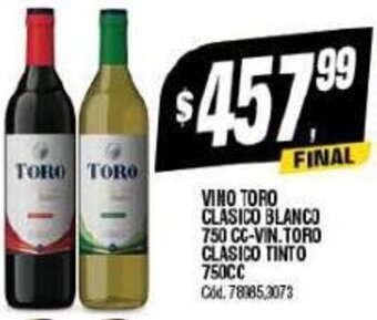 Supermercados Yaguar VINO TORO CLASICO BLANCO 750 CC-VIN.TORO CLASICO TINTO 750CC oferta