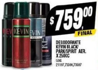 Supermercados Yaguar DESODORANTE KEVIN BLACK PARK/SPIRIT AER. X 250CC oferta