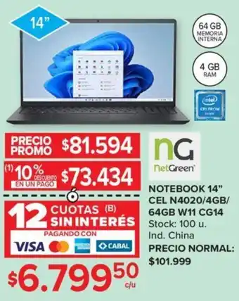 Carrefour NOTEBOOK 14” CEL N4020/4GB/ 64GB W11 CG14 oferta