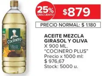 Carrefour ACEITE MEZCLA GIRASOL Y OLIVA X 900 ML. "COCINERO PLUS" oferta