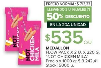 Carrefour MEDALLÓN FLOW PACK X 2 U. X 220 G. "NOT CHICKEN MILA" oferta