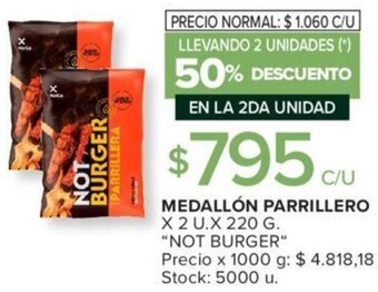 Carrefour MEDALLÓN PARRILLERO X 2 U.X 220 G. "NOT BURGER" oferta