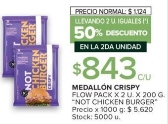 Carrefour MEDALLÓN CRISPY FLOW PACK X 2 U. X 200 G. "NOT CHICKEN BURGER" oferta