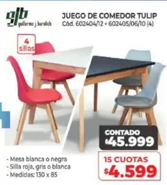 Naldo Lombardi glb Juego De Comedor Tulip 4 sillas oferta