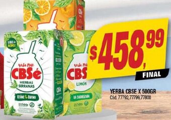 Supermercados Yaguar YERBA CBSE X 500GR oferta