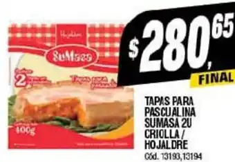 Supermercados Yaguar TAPAS PARA PASCUALINA SUMASA 20 CRIOLLA/ HOJALDRE oferta