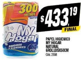 Supermercados Yaguar PAPEL HIGIENICO MY HOGAR NATURAL 6ROLLOSX50CM oferta