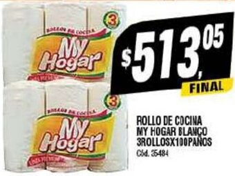 Supermercados Yaguar ROLLO DE COCINA MY HOGAR BLANCO 3ROLLOSX100PAÑOS oferta