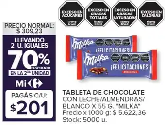 Carrefour Market TABLETA DE CHOCOLATE CON LECHE/ALMENDRAS/ BLANCO X 55 G. "MILKA" oferta