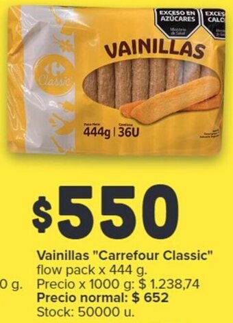Carrefour Market Vainillas "Carrefour Classic" flow pack x 444 g. oferta