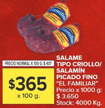 Carrefour Market SALAME TIPO CRIOLLO/ SALAMÍN PICADO FINO "EL FAMILIAR" oferta