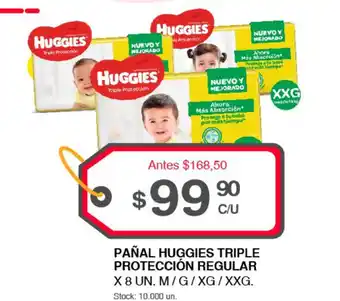 Supermercados Tadicor Huggies Pañales Triple Protección Regular x 8 un M / G / XG / XXG oferta