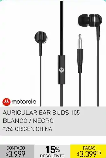 La Anonima motorola AURICULAR EAR BUDS 105 BLANCO/NEGRO *752 ORIGEN CHINA oferta