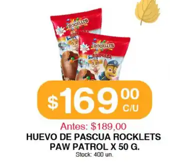 Supermercados Tadicor Rocklets Huevo de Pascua Paw Patrol x 50g oferta