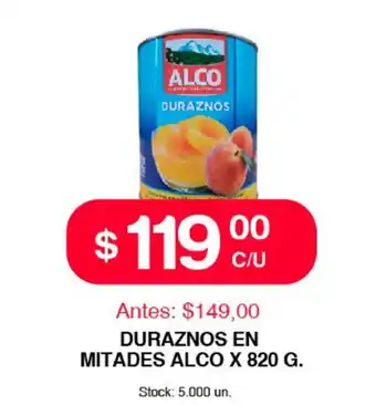Supermercados Tadicor Alco Duraznos en Mitades x 820g oferta