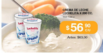 Supermercados Tadicor Lechelita Crema de Leche x 200cc oferta
