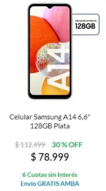 Casa del Audio Celular Samsung A14 6,6" 128GB Plata oferta