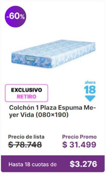 Sommier Center Colchón 1 Plaza Espuma Me-yer Vida (080x190) oferta