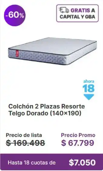 Sommier Center Colchón 2 Plazas Resorte Telgo Dorado (140x190) oferta