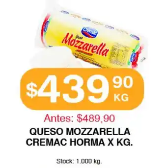 Supermercados Tadicor Cremac Queso Mozzarella Horma x kg oferta