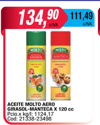 Maxiconsumo Aceite Molto Aero Girasol Manteca x 120cc oferta