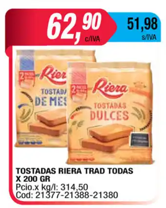 Maxiconsumo Tostadas Riera Trad Todas x 200gr oferta