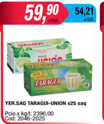 Maxiconsumo Taragui Yer-saq Union x 25saq oferta