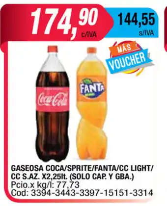 Maxiconsumo Gaseosa Coca/Sprite/Fanta/CC Light/CC S.az x 2,25lt oferta