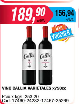 Maxiconsumo Vino Callia Varietales x 750cc oferta