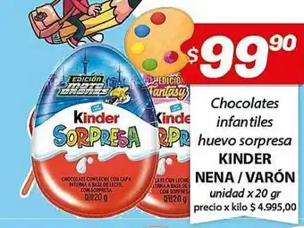 Almacor Kinder Nena / Varón Chocolates infantiles huevo sorpresa x 20gr oferta
