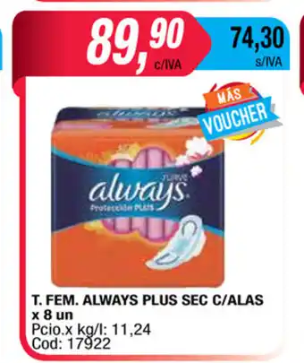 Maxiconsumo Always T.Fem Plus Sec C/Alas x 8un oferta