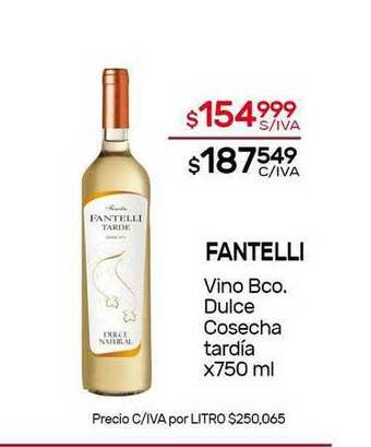 Nini Mayorista Fantelli Vino Bco. Dulce Cosecha Tardia x 750ml oferta