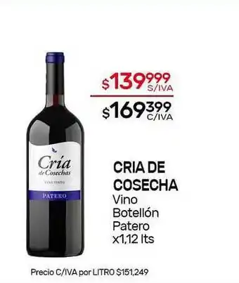 Nini Mayorista Cria De Cosecha Vino Botellón Patero x 1,12 lts oferta