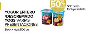 Disco Yogur Entero-descremado Yogs Varias Presentaciones oferta