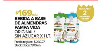 Disco Bebida A Base De Almendras Pampa Vida Original - Sin Azucar 1Lt oferta