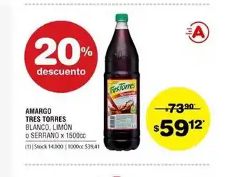 Atomo Conviene Amargo Tres Torres Blanco, Limón O Serrano 1500cc oferta
