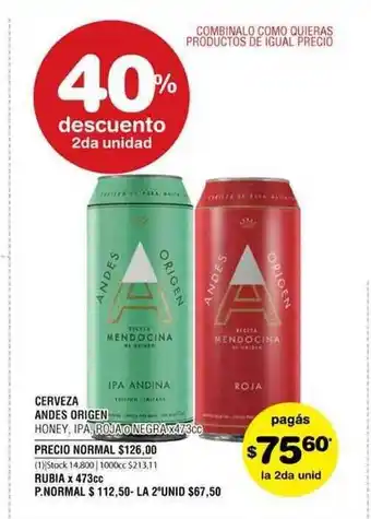 Atomo Conviene Cerveza Andes Origen Honey, Ipa, Roja O Negra oferta