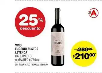 Atomo Conviene Vino Eugenio Bustos Leyenda Cabernet S. O Malbec 750cc oferta