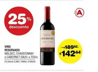 Atomo Conviene Vino Reservado Malbec, Chardonnay O Cabernet Sauv. 750cc oferta