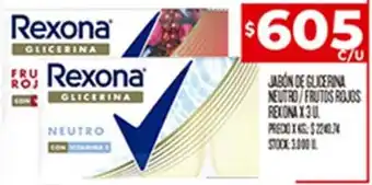 Supermercados DIA JABÓN DE GLICERINA NEUTRO / FRUTOS ROJOS REXONA X 3 U. oferta