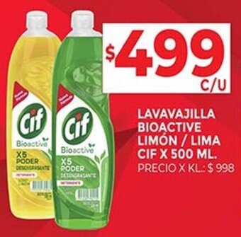 Supermercados DIA LAVAVAJILLA BIOACTIVE LIMÓN / LIMA CIF X 500 ML. oferta