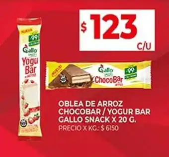 Supermercados DIA OBLEA DE ARROZ CHOCOBAR / YOGUR BAR GALLO SNACK X 20 G. oferta