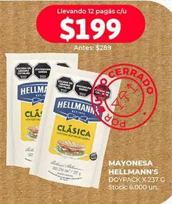 Supermercados Tadicor MAYONESA HELLMANN'S DOYPACK X 237 G oferta