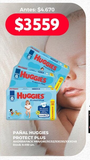 Supermercados Tadicor PAÑAL HUGGIES PROTECT PLUS AHORRAPACK M68/G60/XG52/XXG50/XXXG48 oferta