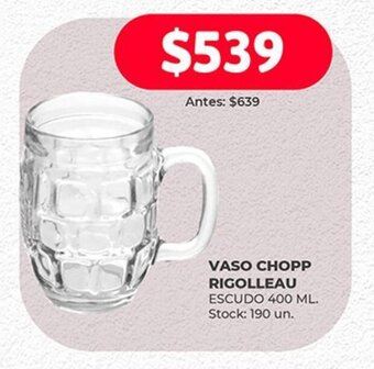 Supermercados Tadicor VASO CHOPP RIGOLLEAU ESCUDO 400 ML. oferta