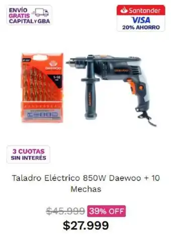 Frávega Taladro Eléctrico 850W Daewoo + 10 Mechas oferta