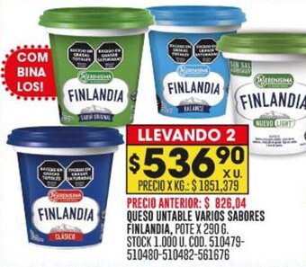 Coto QUESO UNTABLE VARIOS SABORES FINLANDIA, POTE X 290 G. LLEVANDO 2 oferta